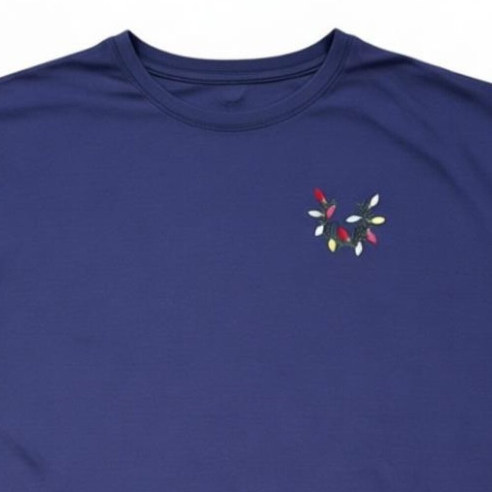VS PINK Navy Blue Christmas Tee T‎ Shirt Soft Cozy Sleep Large Embroidered Top